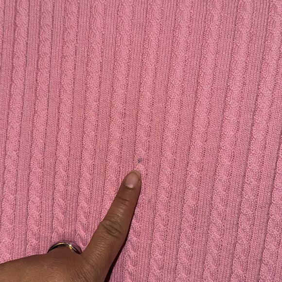 Izod Sweater Women's Large Pink Cable Knitted Long Sleeve V-Neck Preppy Pullover - Picture 5 of 11